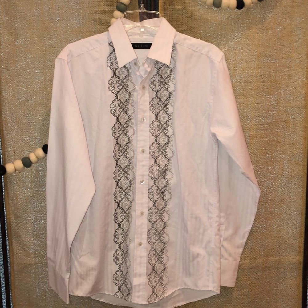 Level Ten Embroidered White Shirt Size Small